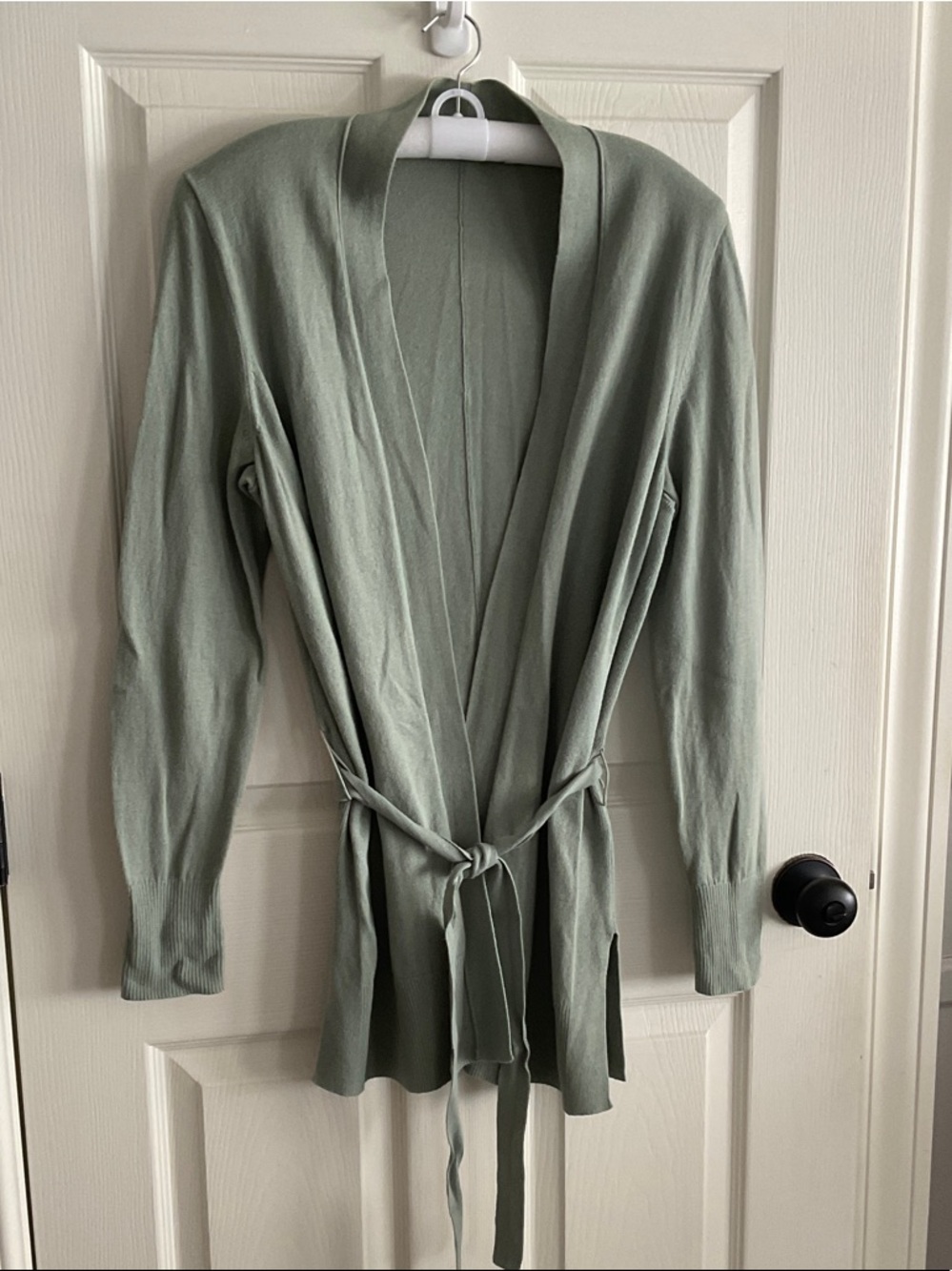 GAP Light Sage Open-Front Tie-Waist Cardigan